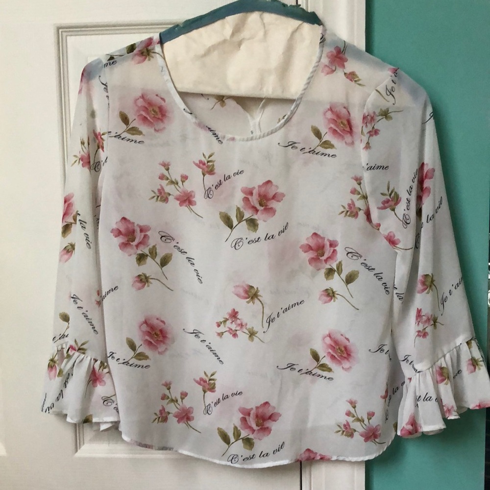 Elegant see through white shirt with flowers
